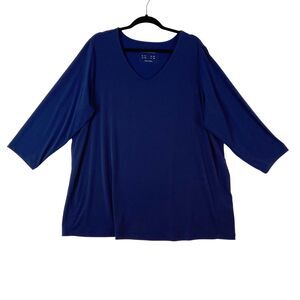 Susan Graver Top‎ Modern Essentials Women's 2X Blue Liquid Knit Slinky Stretchy